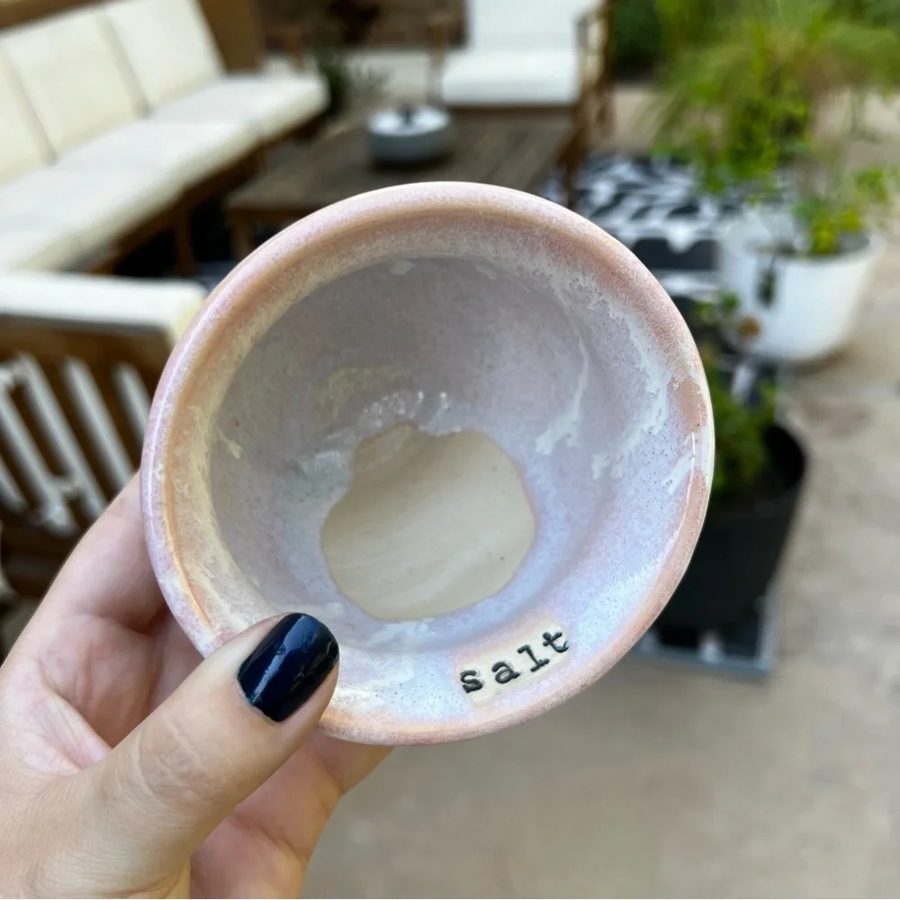 Studio Pottery Handmade Ceramic Glazed Sea Salt Cellar Dispenser Artist Signed